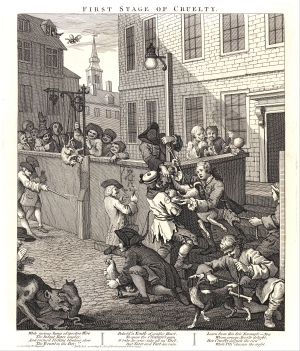 &Pi;&rho;ώ&tau;&omicron; &sigma;&tau;ά&delta;&iota;&omicron; &tau;&eta;&sigmaf; &omega;&mu;ό&tau;&eta;&tau;&alpha;&sigmaf;. &Chi;&alpha;&rho;&alpha;&kappa;&tau;&iota;&kappa;ό &tau;&omicron;&upsilon; William Hogarth &pi;&omicron;&upsilon; &delta;&epsilon;ί&chi;&nu;&epsilon;&iota; &pi;&alpha;&iota;&delta;&iota;ά &nu;&alpha; &beta;&alpha;&sigma;&alpha;&nu;ί&zeta;&omicron;&upsilon;&nu; &zeta;ώ&alpha;, 1751.  &nbsp;  
