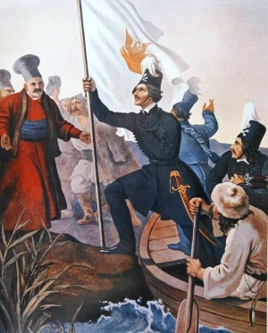 &Eta; &delta;&iota;ά&beta;&alpha;&sigma;&eta; &tau;&omicron;&upsilon; &pi;&omicron;&tau;&alpha;&mu;&omicron;ύ &Pi;&rho;&omicron;ύ&theta;&omicron;&upsilon; &sigma;&tau;&eta; &Mu;&omicron;&lambda;&delta;&alpha;&beta;ί&alpha; &alpha;&pi;ό &tau;&omicron;&nu; &Alpha;&lambda;έ&xi;&alpha;&nu;&delta;&rho;&omicron; &Upsilon;&psi;&eta;&lambda;ά&nu;&tau;&eta; &tau;&omicron;&nu; &Phi;&epsilon;&beta;&rho;&omicron;&upsilon;ά&rho;&iota;&omicron; &tau;&omicron;&upsilon; 1821. &Lambda;&iota;&theta;&omicron;&gamma;&rho;&alpha;&phi;ί&alpha; &tau;&omicron;&upsilon; Peter von Hess, &Mu;ό&nu;&alpha;&chi;&omicron;, 1852. &Omicron; &pi;&rho;&omega;&tau;ό&tau;&upsilon;&pi;&omicron;&sigmaf; &pi;ί&nu;&alpha;&kappa;&alpha;&sigmaf; &beta;&rho;ί&sigma;&kappa;&epsilon;&tau;&alpha;&iota; &sigma;&tau;&eta; &Sigma;&tau;&omicron;ά Arcaden &tau;&omicron;&upsilon; &kappa;ή&pi;&omicron;&upsilon; &tau;&omicron;&upsilon; &Lambda;&omicron;&upsilon;&delta;&omicron;&beta;ί&kappa;&omicron;&upsilon; &sigma;&tau;&omicron; &Mu;ό&nu;&alpha;&chi;&omicron;. &Alpha;&nu;&tau;ί&gamma;&rho;&alpha;&phi;&omicron; &tau;&omicron;&upsilon; &beta;&rho;ί&sigma;&kappa;&epsilon;&tau;&alpha;&iota; &sigma;&tau;&eta;&nu; &Alpha;&theta;ή&nu;&alpha; &sigma;&tau;&omicron; &Mu;&omicron;&upsilon;&sigma;&epsilon;ί&omicron; &Mu;&pi;&epsilon;&nu;ά&kappa;&eta;. &Omicron; &pi;ί&nu;&alpha;&kappa;&alpha;&sigmaf; &alpha;&pi;&epsilon;&iota;&kappa;&omicron;&nu;ί&zeta;&epsilon;&iota; &tau;&omicron;&nu; &Alpha;&lambda;έ&xi;&alpha;&nu;&delta;&rho;&omicron; &Upsilon;&psi;&eta;&lambda;ά&nu;&tau;&eta;, &mu;&epsilon; &sigma;&tau;&omicron;&lambda;ή &iota;&epsilon;&rho;&omicron;&lambda;&omicron;&chi;ί&tau;&eta; (&tau;&omicron; &sigma;ή&mu;&alpha; &tau;&omicron;&upsilon; &Iota;&epsilon;&rho;&omicron;ύ &Lambda;&uml;&omicron;&chi;&omicron;&upsilon; &delta;&epsilon;&nu; &alpha;&pi;&epsilon;&iota;&kappa;&omicron;&nu;ί&zeta;&epsilon;&tau;&alpha;&iota; &mu;&epsilon; &alpha;&kappa;&rho;ί&beta;&epsilon;&iota;&alpha;, &alpha;&phi;&omicron;ύ &lambda;&epsilon;ί&pi;&epsilon;&iota; &omicron; &sigma;&tau;&alpha;&upsilon;&rho;ό&sigmaf;), &nu;&alpha; &pi;&epsilon;&rho;&nu;ά&epsilon;&iota; &tau;&omicron;&nu; &Pi;&rho;&omicron;ύ&theta;&omicron;, &pi;&omicron;&upsilon; &tau;ό&tau;&epsilon; ή&tau;&alpha;&nu; &sigma;ύ&nu;&omicron;&rho;&omicron; &tau;&eta;&sigmaf; &nu;ό&tau;&iota;&alpha;&sigmaf; &Rho;&omega;&sigma;ί&alpha;&sigmaf; &mu;&epsilon; &tau;&eta;&nu; &eta;&gamma;&epsilon;&mu;&omicron;&nu;ί&alpha; &tau;&eta;&sigmaf; &Mu;&omicron;&lambda;&delta;&alpha;&beta;ί&alpha;&sigmaf;, &kappa;&alpha;&iota; &omega;&sigmaf; &epsilon;&pi;&iota;&kappa;&epsilon;&phi;&alpha;&lambda;ή&sigmaf; &tau;&eta;&sigmaf; &Phi;&iota;&lambda;&iota;&kappa;ή&sigmaf; &Epsilon;&tau;&alpha;&iota;&rho;&epsilon;ί&alpha;&sigmaf; &nu;&alpha; &upsilon;&psi;ώ&nu;&epsilon;&iota; &tau;&eta; &sigma;&eta;&mu;&alpha;ί&alpha; &tau;&eta;&sigmaf; &Epsilon;&pi;&alpha;&nu;ά&sigma;&tau;&alpha;&sigma;&eta;&sigmaf;. &Tau;&omicron;&nu; &upsilon;&pi;&omicron;&delta;έ&chi;&epsilon;&tau;&alpha;&iota; &omicron; &eta;&gamma;&epsilon;&mu;ό&nu;&alpha;&sigmaf; &tau;&eta;&sigmaf; &Mu;&omicron;&lambda;&delta;&alpha;&beta;ί&alpha;&sigmaf;, &Mu;&iota;&chi;&alpha;ή&lambda; &Sigma;&omicron;ύ&tau;&sigma;&omicron;&sigmaf;, &epsilon;&pi;ί&sigma;&eta;&sigmaf; &mu;&upsilon;&eta;&mu;έ&nu;&omicron;&sigmaf; &sigma;&tau;&eta; &Phi;&iota;&lambda;&iota;&kappa;ή &Epsilon;&tau;&alpha;&iota;&rho;&epsilon;ί&alpha;. &Omicron; &Kappa;&alpha;&nu;&tau;&iota;ώ&tau;&eta;&sigmaf; &alpha;&kappa;&omicron;&lambda;&omicron;ύ&theta;&eta;&sigma;&epsilon;, &mu;&epsilon;&tau;&alpha;&xi;ύ ά&lambda;&lambda;&omega;&nu;, &kappa;&alpha;&iota; &tau;&omicron;&nu; &Alpha;&lambda;έ&xi;&alpha;&nu;&delta;&rho;&omicron; &Upsilon;&psi;&eta;&lambda;ά&nu;&tau;&eta;, &kappa;ά&nu;&omicron;&nu;&tau;&alpha;&sigmaf; &delta;&omicron;&upsilon;&lambda;&epsilon;&iota;ά &gamma;&iota;&alpha; &tau;&eta;&nu; &Epsilon;&pi;&alpha;&nu;ά&sigma;&tau;&alpha;&sigma;&eta;, &laquo;&chi;&omega;&rho;ί&sigmaf; &iota;&delta;&iota;&omicron;&tau;έ&lambda;&epsilon;&iota;&alpha; &kappa;&alpha;&iota; &mu;ί&zeta;&epsilon;&rho;&epsilon;&sigmaf; &delta;&iota;&alpha;&mu;&alpha;&rho;&tau;&upsilon;&rho;ί&epsilon;&sigmaf;&raquo;.  